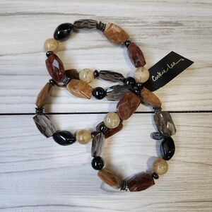 Cookie Lee elastic brown faux stone bracelets Set of 3 NWT